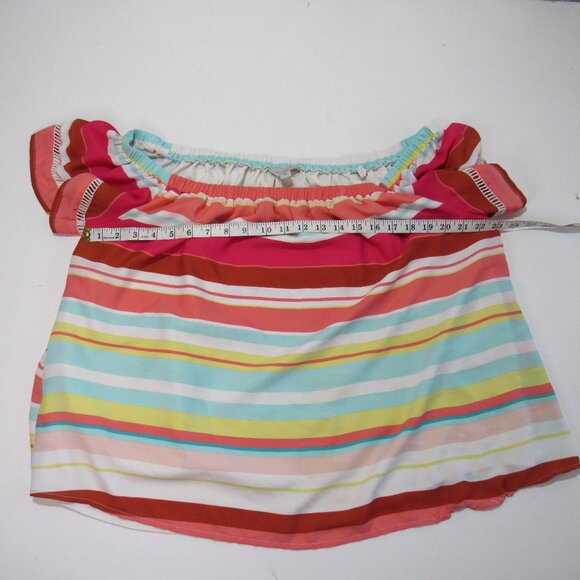 Belle + Sky Striped Multi Colors Off-The-Shoulder Loose Fit Blouse Top Size XL - Picture 6 of 7